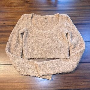 Skims Women’s Cozy Knit Scoop Neck Long Sleeve Crop Top Camel Size Large/XL